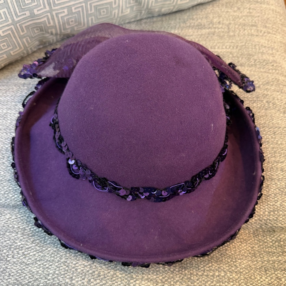 Vintage Purple Sequin-Trimmed Hat - Picture 2 of 5